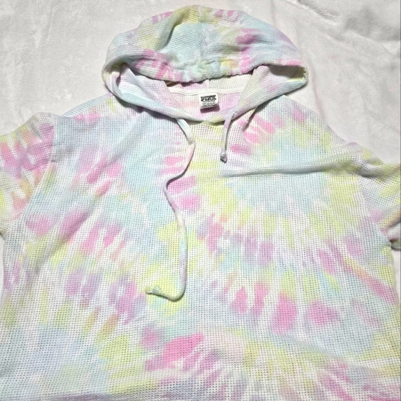 Pink by Victoria's Secret Cropped Cotton Mesh Tie-Dye Beach Cover Up, EUC! - Picture 6 of 10